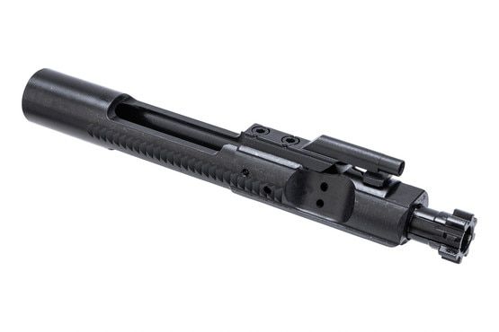 Nitride finished AR-15 bolt carrier group, black.